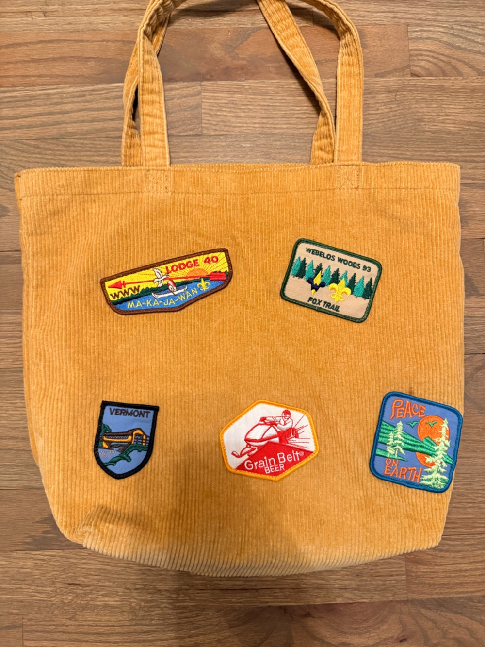 Urban Outfitters Mustard Yellow Corduroy Patch Tote